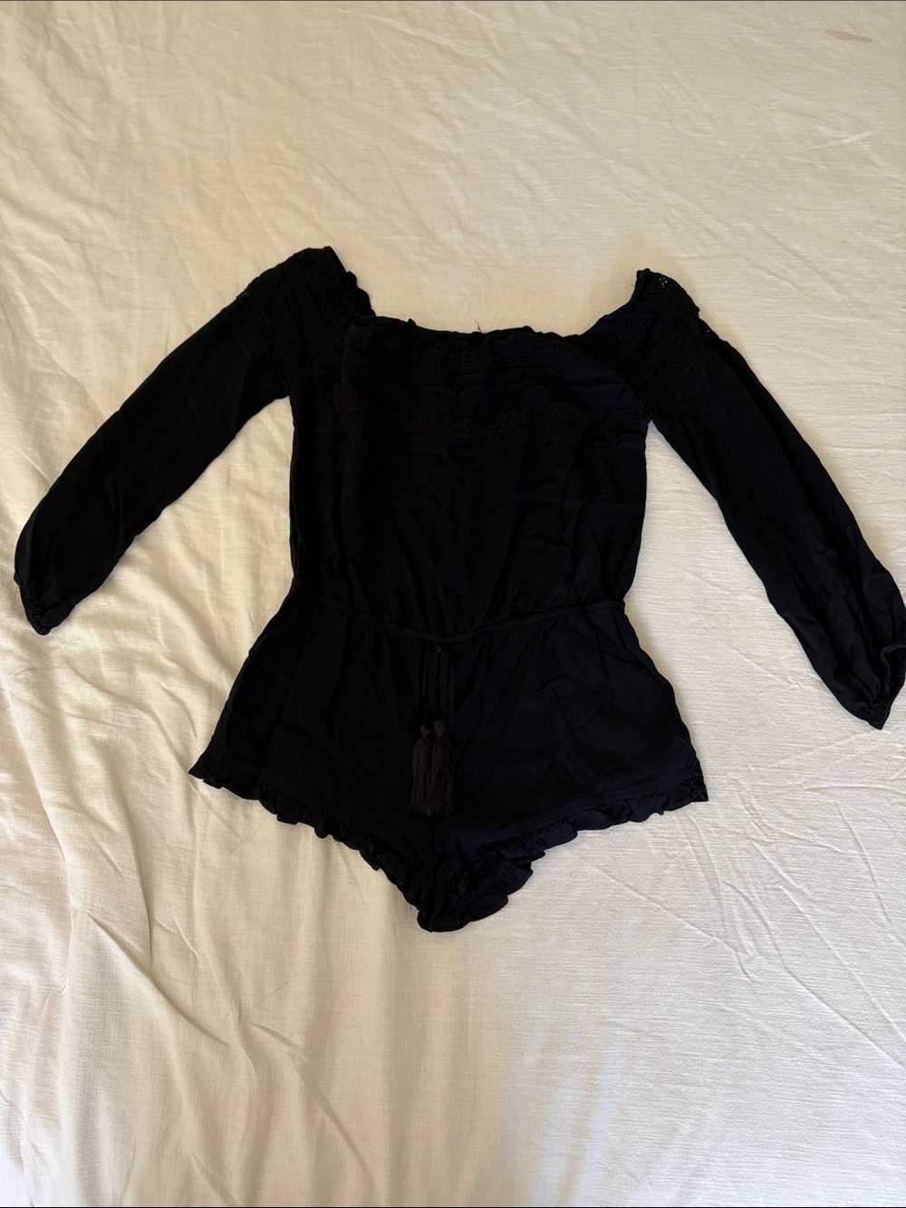 Mora Cheeky Black Off-Shoulder Long Sleeve One-Piece Romper/coverup